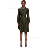 Fongt Women's Collar Button Irregular Long-Sleeved Dress