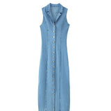 Fongt Women's Explosive Temperament Light Blue Sexy Cardigan Cowboy Button Dress