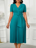 Fongt Sexy Short-Sleeved V-Neck Fashion Elegant Pressure Folding Large-Size High-Waisted African Dress