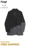 Fashion Women's Lapel Collar Single Breasted Blazer Sense of Design Baggy Senior Female Patchwork Suits Jackets
