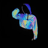 Colorful Reflective Crop Top Women's Hooded Top Jacket Colorful Reflective Short Jacket-Outfit