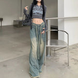 Tie Strap Seam Detail Vintage Washed Jeans-Outfit