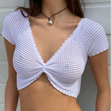Fongt Summer New Women's Sexy Hot Chick Knitted Short Sleeve Wrapped Breast Small Waist Coat Outside The Girl