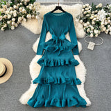 Fongt Banquet Dress High-End Light Luxury Niche Leaf-Side Cake Dress Heavy Industry Folds Long Dress