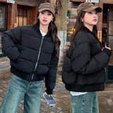 Korean Version Of The New Baseball Uniform Down Cotton Uniform Collar Short Women Winter Thick Small Loose Coat Padded Clothes-Outfit