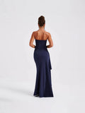 Fongt New Evening Dress Party Girl With A Word Collar Collar Breast Dress Sexy Bare Back High Open Fork Dress