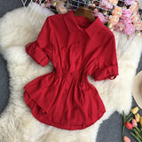 Clear Color Lapel Tightened Long-Sleeved Shirt-Outfit