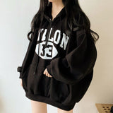 Vintage Logo Print Half Zip Up Oversized Hoodie-Outfit