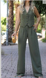Fongt Women's Clothing 2025 Spring New V-Neck Sleeveless Vest Hanging Broad-Legged Trousers Casual Set