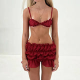 Ruched Bralette And Mini Skirt Set-Outfit