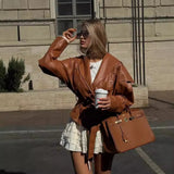 Fongt Women's Explosive Retro Casual Leather Jacket Jacket - High Quality Soft