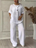 Fongt Fashion Women's Comfortable Loose Top Broad Leg Trousers Casual Cotton