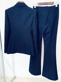 QUALITY New 2023 S/S Designer Suit Set Single Button Slim Fitting Blazer Flare Pants Suit Two Piece Sets Womens