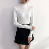 Solid Bottoming t Shirt Women Spring Autumn Tee Shirts Korean Turtleneck Slim Long Sleeve Black White T-shirts 90s