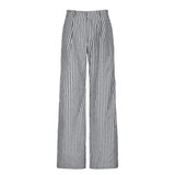 Fongt Cool Girl Wind Black And White Stripes Bump Color Low Waist Overalls Low Waist Loose Straight Tube Casual Pants-Outfit