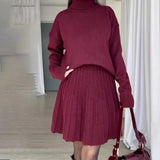 Fongt Women's Clothing 2025 Autumn/Winter New High-Necked Long-Sleeved Fashion Casual Rolled Short Dress Set