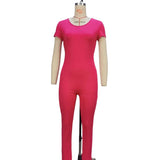 Fongt Solid Color Short-Sleeved Jumpsuits In 2024 Fall Slim Sports Leggings Women-Outfit