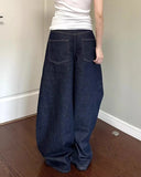 American women black high street vibe wide-leg jeans for autumn and winter for men and women washed loose straight pants-Outfit