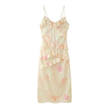 New Spring Style Two-Color Slim Printed Lotus Leaf Lace Dress-Outfit