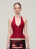 Fongt With The Same Strap To The Waist Hanging Neck Deep V-Neck Vest Sexy Hottie Thin Short Repair Top