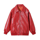 Stitching Details Oversized Leather Jacket-Outfit