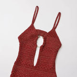 Red Knit Cut Out Strappy Hook Midi Dress-Outfit