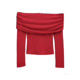 Fongt Women's Clothing Explosion Word Broken Folded Shoulder Repair Soft Chiffon Shirt