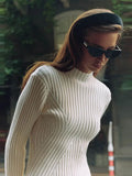 Women Elegant Solid Knitted Mini Dress Fashion Long Sleeve O Neck Ribbed Dresses 2023 Autumn Winter Female Streetwear Robes-Outfit