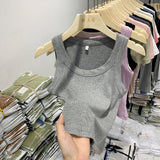 Girls Tight Anti-Smooth Threaded Vest Women's Spring And Summer Suit Slim Top Ins Tide-Outfit