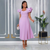 Fongt Spring And Autumn Purple Square Dress Elegant Temperament Casual Commuting 100 Fold Dress Dress