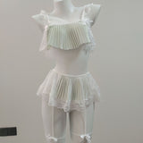 Fongt Summer New Sexy Lace Pajamas Women Pure Desire High-End Transparent Printing Home Three Sets Of Thin