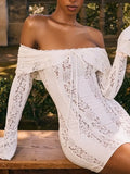 Fongt Wind Dress Woman 2025 Spring New Shoulder Lace Lace With High-End Feel Long-Sleeved Bagged Hip