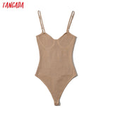 Women Sexy Candy Color Spaghetti Adjust Bodysuit Female Knitted Bodycon Overalls Summer Knit Bodysuits