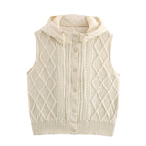 Fongt Women's 2025 Winter Fashion Vintage Vintage Vintage Cotton Stitched Knitted Hooded Vest Vest