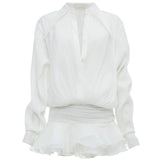 Shirt Lose Long Sleeve Frill Micro Mini Dress-Outfit