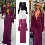 Fongt Women's ZA Autumn And Winter New V-Neck Horn Sleeve Long Buckle Dress