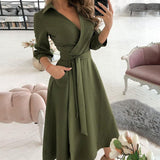 Fongt New Fall 2024 Fashion Print Long Sleeve V Neck / Hip Commuter Dress
