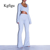 2021 New Fall 2 Two Piece Set Women Ribbed Strapless Long Sleeve Tank Top And Matching Pants Sexy Autumn Thick