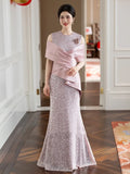 Fongt New Temperament Long-Term Cash Waist Fishtail Skirt Wedding Dress Elegant Gold Squine Mother Dress