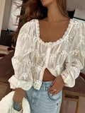 Fongt Sexy Lady U Collar Embroidered Long-Sleeved Shirt LX0065