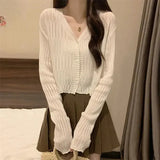 Fongt Women's Thin Outer Summer 2023 New Long-Sleeved V-Neck Coat Sunscreen Short Knitted Early Autumn Coat