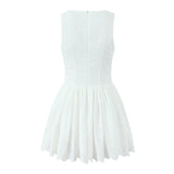 White Embroidery Hook V-neck Mini Dress-Outfit