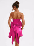 Strapless Large Back Bow Satin Mini Dress-Outfit