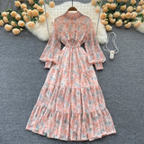 Fongt Autumn Vintage Chic Gentle Wind Broken Flower Dress Women's Standing Collar Long Dress Yang Age Reduction French First Love Dress