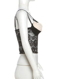 Lace Bustier Patchwork Double Strap Top-Outfit