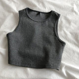 new ladies retro crop top high waist slimming stretch slim short sleeveless bottoming