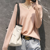 Fongt Style Autumn Winter Woolen Sweater Female V Gets Short Money Inside Build Head Sweater Slim Bottom Sweater-Outfit