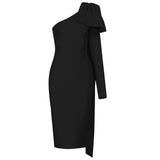 Women's New One-Shoulder Long-Sleeved Bow Dress Bandage Dress Tilted