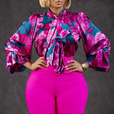 Fongt Women's 2025 New Fashion Temperament Thin Print Strapped Shirt Plus-Size African Shirt