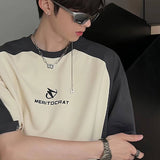 Fongt Short-Sleeved T-Shirt Men And Women Loose Casual Retro Shoulder Sleeve Ins Simple Thin Letter Versatile Top-Outfit